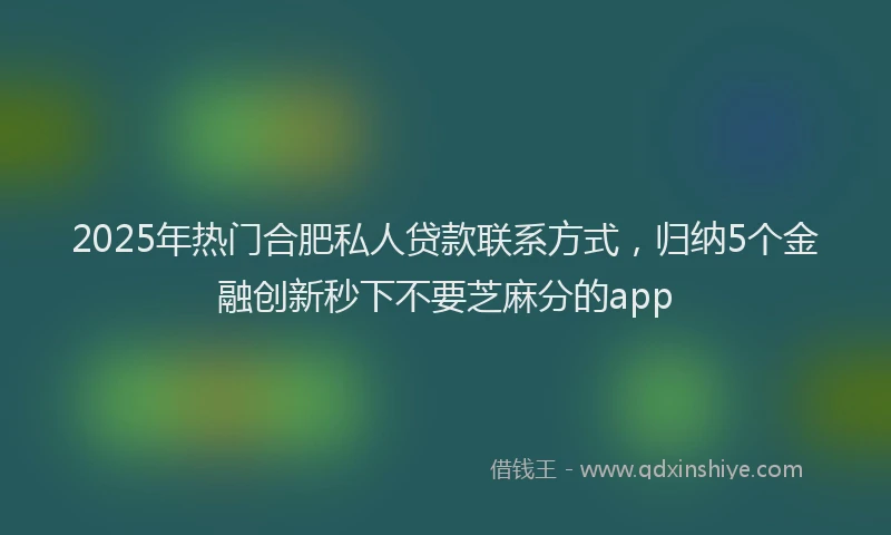 2025年热门合肥私人贷款联系方式，归纳5个金融创新秒下不要芝麻分的app