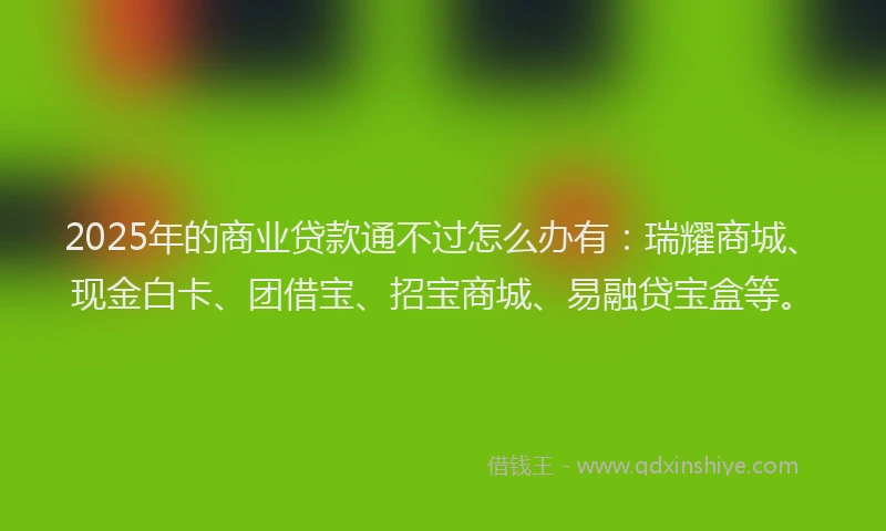 2025年的商业贷款通不过怎么办有：瑞耀商城、现金白卡、团借宝、招宝商城、易融贷宝盒等。