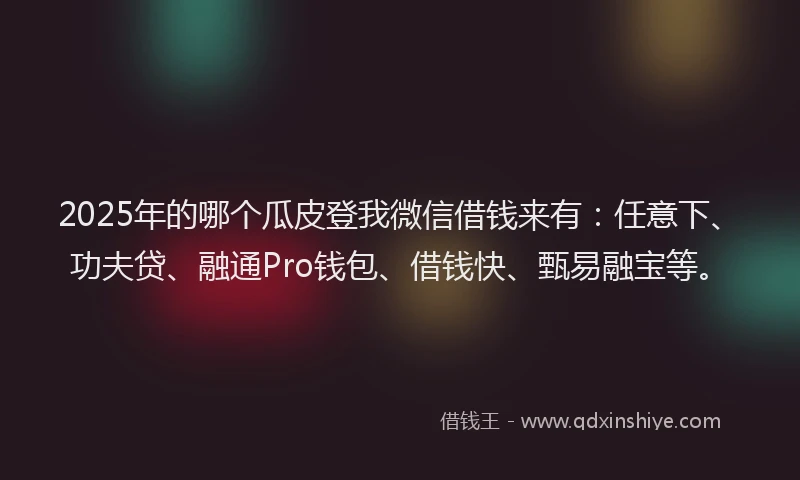 2025年的哪个瓜皮登我微信借钱来有：任意下、功夫贷、融通Pro钱包、借钱快、甄易融宝等。