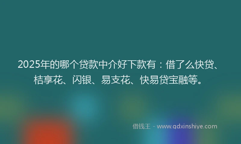 2025年的哪个贷款中介好下款有：借了么快贷、桔享花、闪银、易支花、快易贷宝融等。