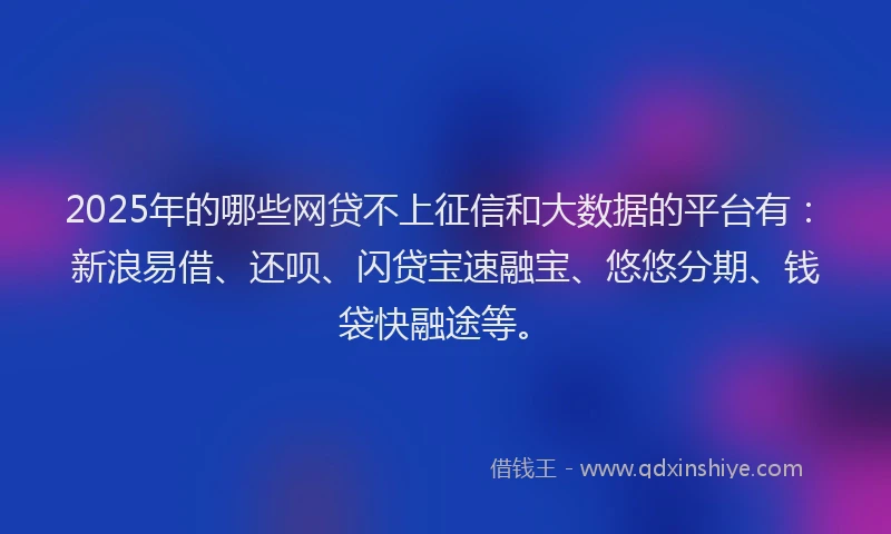 2025年的哪些网贷不上征信和大数据的平台有：新浪易借、还呗、闪贷宝速融宝、悠悠分期、钱袋快融途等。