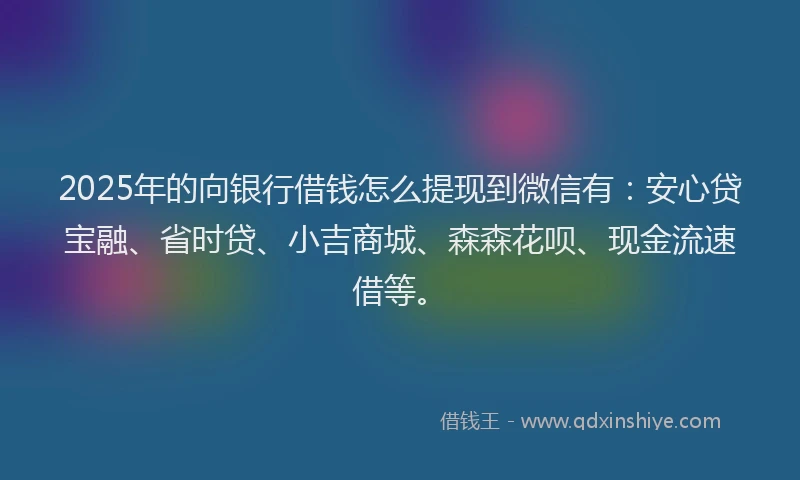 2025年的向银行借钱怎么提现到微信有：安心贷宝融、省时贷、小吉商城、森森花呗、现金流速借等。