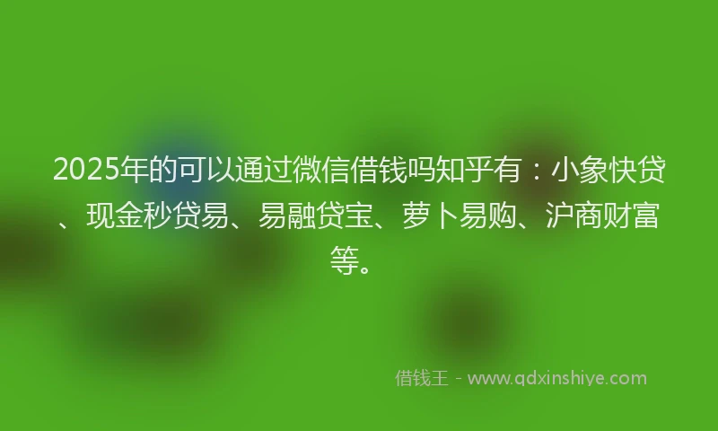 2025年的可以通过微信借钱吗知乎有：小象快贷、现金秒贷易、易融贷宝、萝卜易购、沪商财富等。
