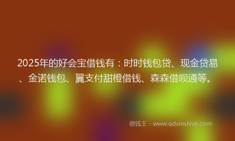 2025年的好会宝借钱有：时时钱包贷、现金贷易、金诺钱包、翼支付甜橙借钱、森森借呗通等。