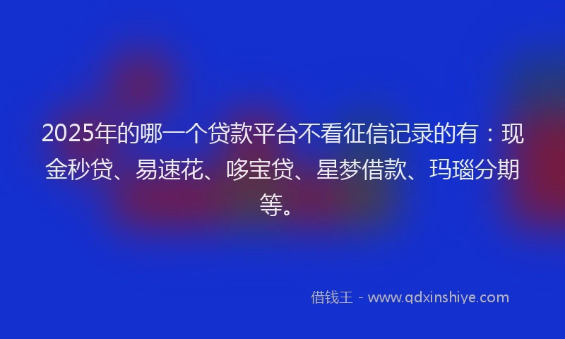 2025年的哪一个贷款平台不看征信记录的有：现金秒贷、易速花、哆宝贷、星梦借款、玛瑙分期等。