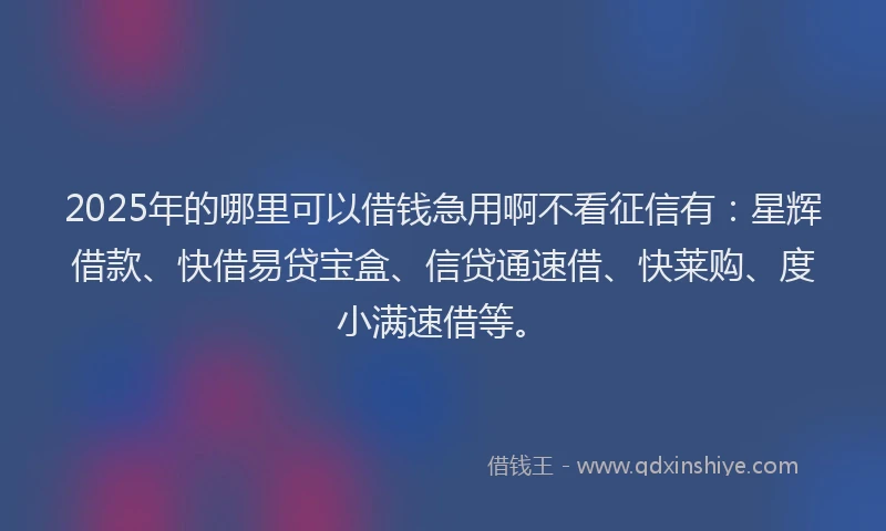 2025年的哪里可以借钱急用啊不看征信有:星辉借款、快借易贷宝盒、信贷通速借、快莱购、度小满速借等。