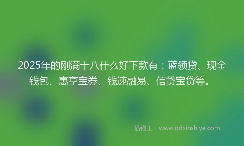 2025年的刚满十八什么好下款有：蓝领贷、现金钱包、惠享宝券、钱速融易、信贷宝贷等。