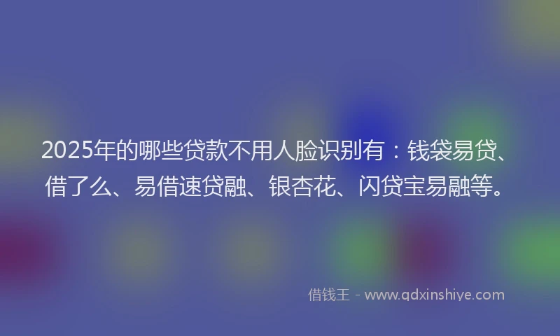 2025年的哪些贷款不用人脸识别有：钱袋易贷、借了么、易借速贷融、银杏花、闪贷宝易融等。