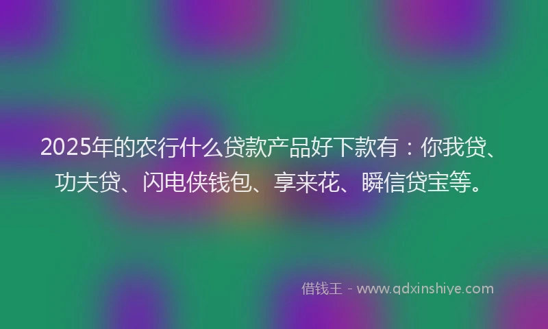 2025年的农行什么贷款产品好下款有：你我贷、功夫贷、闪电侠钱包、享来花、瞬信贷宝等。