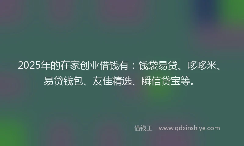 2025年的在家创业借钱有：钱袋易贷、哆哆米、易贷钱包、友佳精选、瞬信贷宝等。