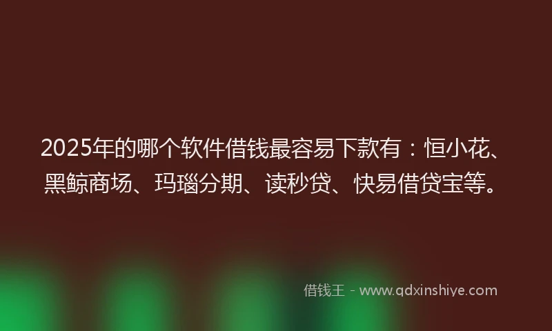 2025年的哪个软件借钱最容易下款有：恒小花、黑鲸商场、玛瑙分期、读秒贷、快易借贷宝等。