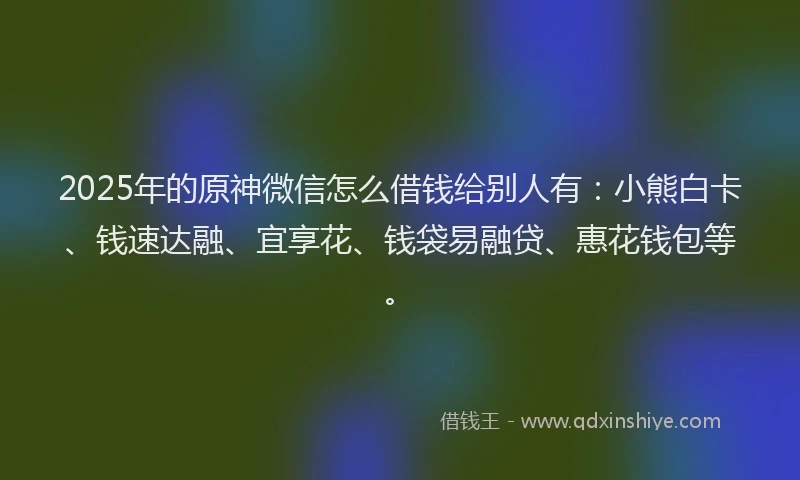 2025年的原神微信怎么借钱给别人有：小熊白卡、钱速达融、宜享花、钱袋易融贷、惠花钱包等。