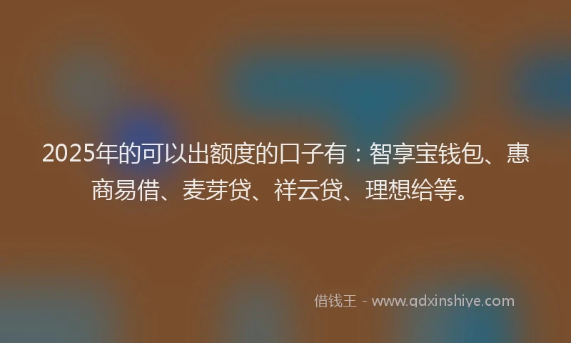 2025年的可以出额度的口子有：智享宝钱包、惠商易借、麦芽贷、祥云贷、理想给等。