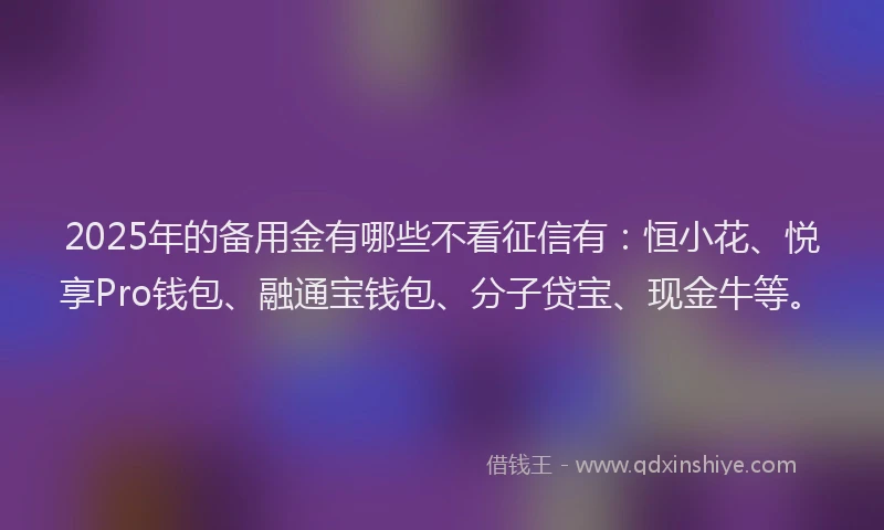 2025年的备用金有哪些不看征信有：恒小花、悦享Pro钱包、融通宝钱包、分子贷宝、现金牛等。