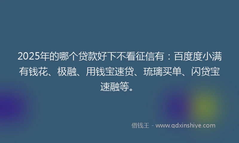 2025年的哪个贷款好下不看征信有：百度度小满有钱花、极融、用钱宝速贷、琉璃买单、闪贷宝速融等。