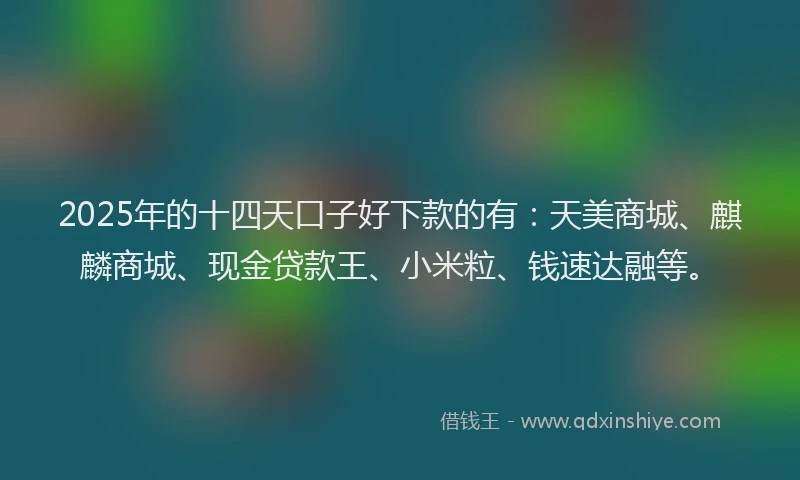 2025年的十四天口子好下款的有：天美商城、麒麟商城、现金贷款王、小米粒、钱速达融等。