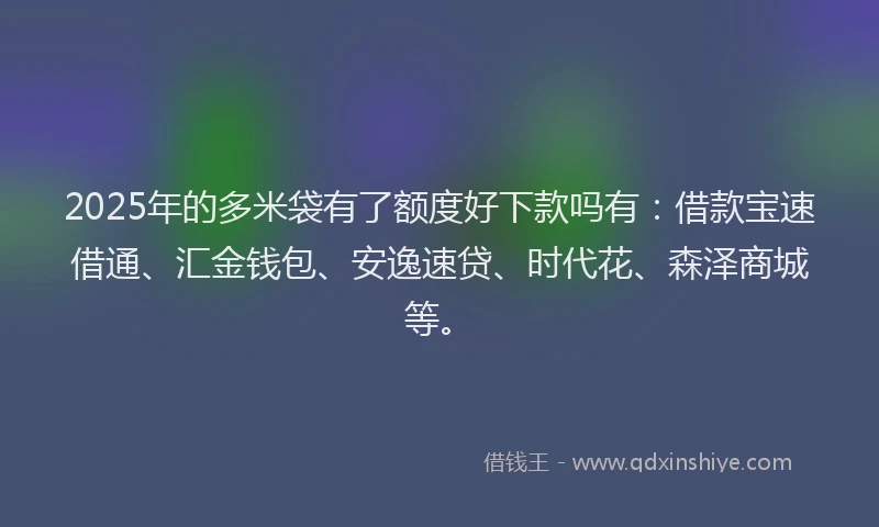 2025年的多米袋有了额度好下款吗有:借款宝速借通、汇金钱包、安逸速贷、时代花、森泽商城等。