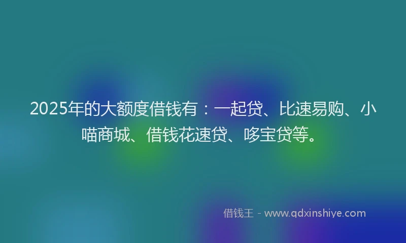2025年的大额度借钱有：一起贷、比速易购、小喵商城、借钱花速贷、哆宝贷等。