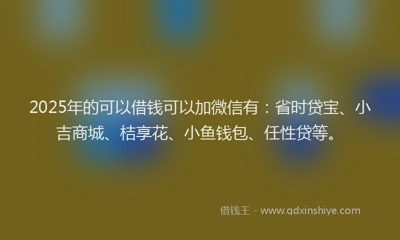 2025年的可以借钱可以加微信有：省时贷宝、小吉商城、桔享花、小鱼钱包、任性贷等。
