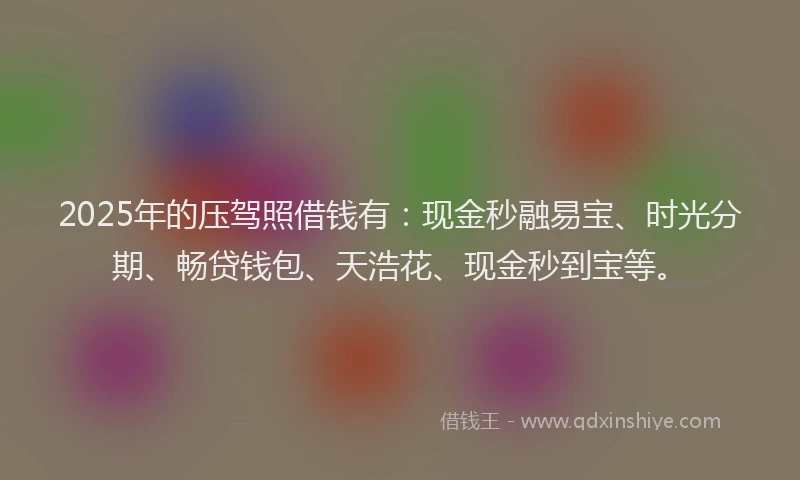 2025年的压驾照借钱有：现金秒融易宝、时光分期、畅贷钱包、天浩花、现金秒到宝等。