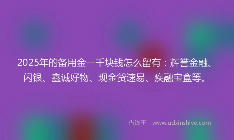 2025年的备用金一千块钱怎么留有：辉誉金融、闪银、鑫诚好物、现金贷速易、疾融宝盒等。