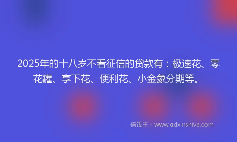 2025年的十八岁不看征信的贷款有：极速花、零花罐、享下花、便利花、小金象分期等。