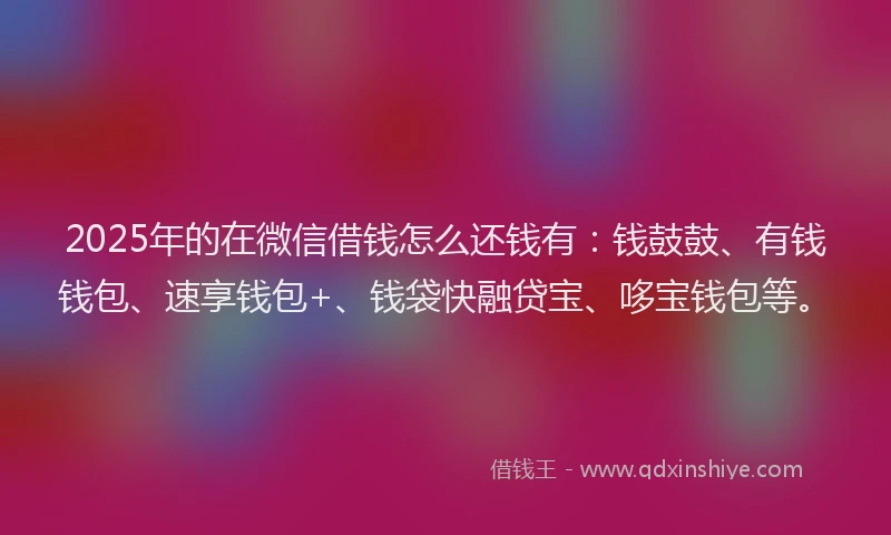 2025年的在微信借钱怎么还钱有：钱鼓鼓、有钱钱包、速享钱包+、钱袋快融贷宝、哆宝钱包等。