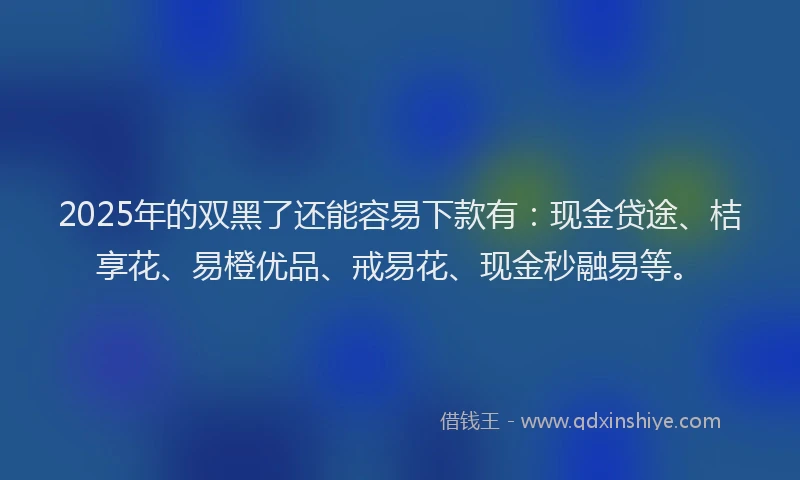 2025年的双黑了还能容易下款有：现金贷途、桔享花、易橙优品、戒易花、现金秒融易等。