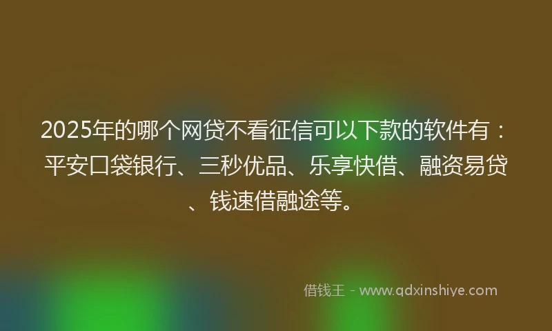 2025年的哪个网贷不看征信可以下款的软件有：平安口袋银行、三秒优品、乐享快借、融资易贷、钱速借融途等。