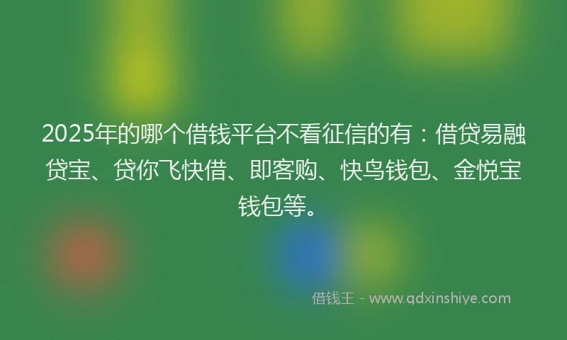 2025年的哪个借钱平台不看征信的有：借贷易融贷宝、贷你飞快借、即客购、快鸟钱包、金悦宝钱包等。