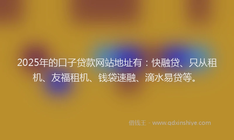 2025年的口子贷款网站地址有：快融贷、只从租机、友福租机、钱袋速融、滴水易贷等。