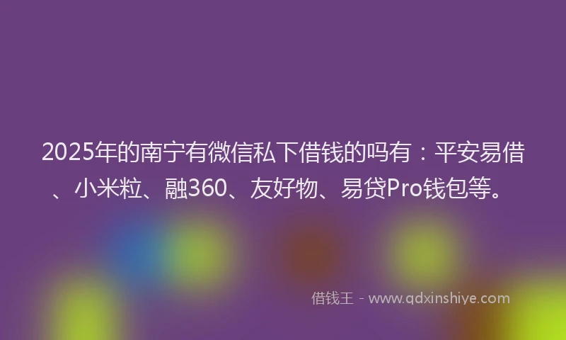 2025年的南宁有微信私下借钱的吗有：平安易借、小米粒、融360、友好物、易贷Pro钱包等。