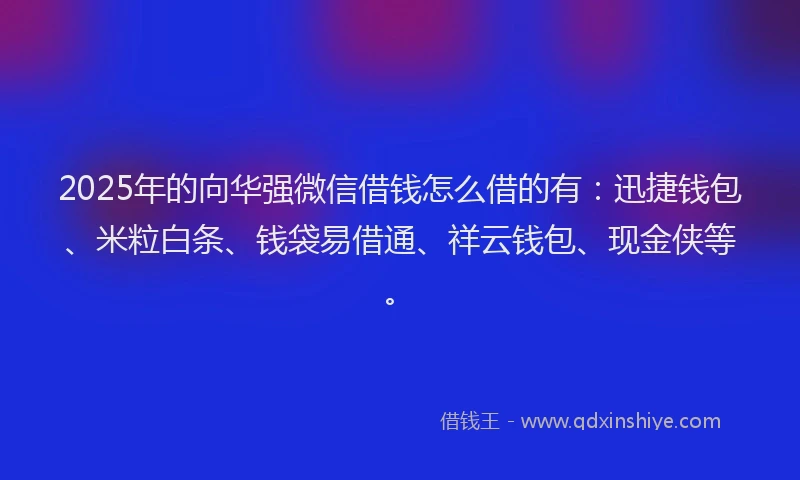2025年的向华强微信借钱怎么借的有：迅捷钱包、米粒白条、钱袋易借通、祥云钱包、现金侠等。