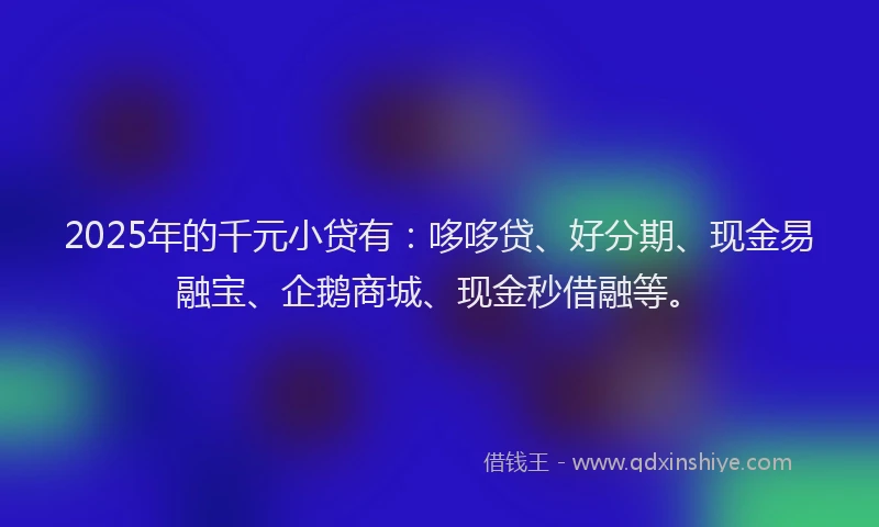 2025年的千元小贷有：哆哆贷、好分期、现金易融宝、企鹅商城、现金秒借融等。