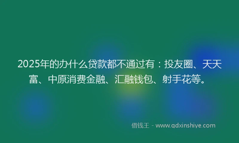 2025年的办什么贷款都不通过有：投友圈、天天富、中原消费金融、汇融钱包、射手花等。