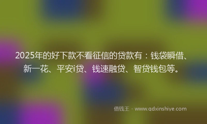 2025年的好下款不看征信的贷款有：钱袋瞬借、新一花、平安i贷、钱速融贷、智贷钱包等。
