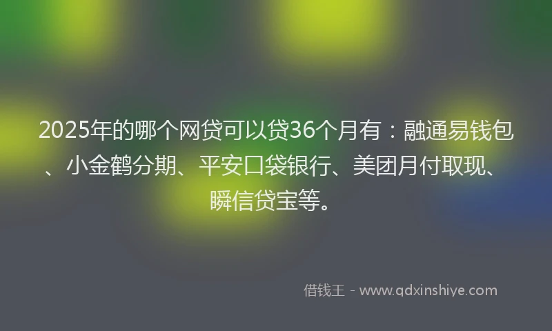 2025年的哪个网贷可以贷36个月有：融通易钱包、小金鹤分期、平安口袋银行、美团月付取现、瞬信贷宝等。
