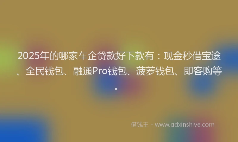 2025年的哪家车企贷款好下款有：现金秒借宝途、全民钱包、融通Pro钱包、菠萝钱包、即客购等。
