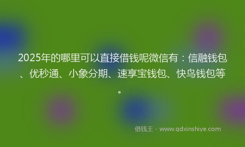 2025年的哪里可以直接借钱呢微信有：信融钱包、优秒通、小象分期、速享宝钱包、快鸟钱包等。