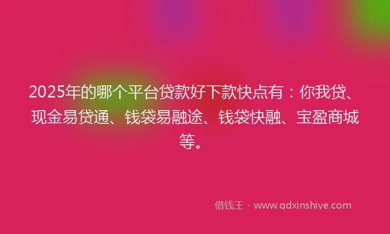 2025年的哪个平台贷款好下款快点有：你我贷、现金易贷通、钱袋易融途、钱袋快融、宝盈商城等。