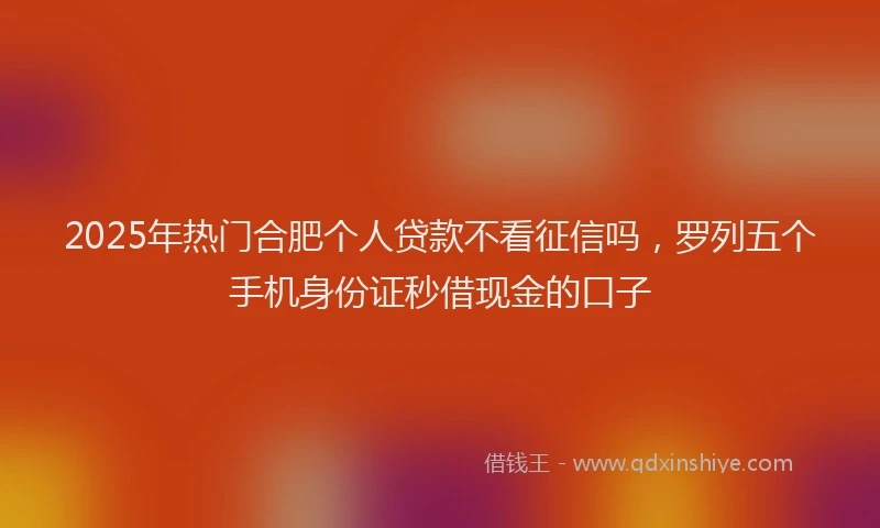 2025年热门合肥个人贷款不看征信吗，罗列五个手机身份证秒借现金的口子