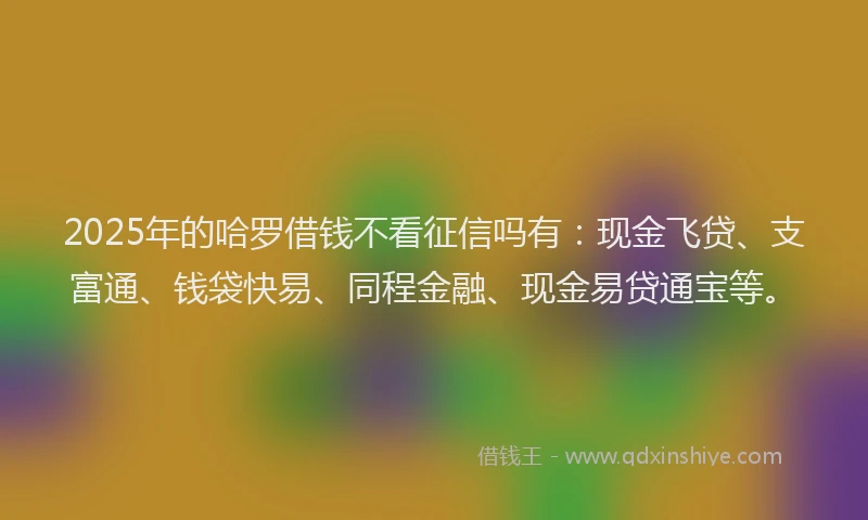 2025年的哈罗借钱不看征信吗有：现金飞贷、支富通、钱袋快易、同程金融、现金易贷通宝等。