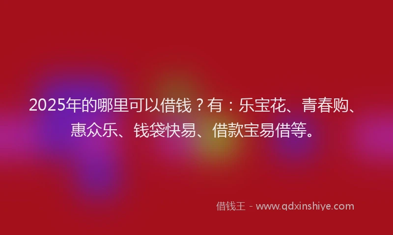 2025年的哪里可以借钱？有：乐宝花、青春购、惠众乐、钱袋快易、借款宝易借等。