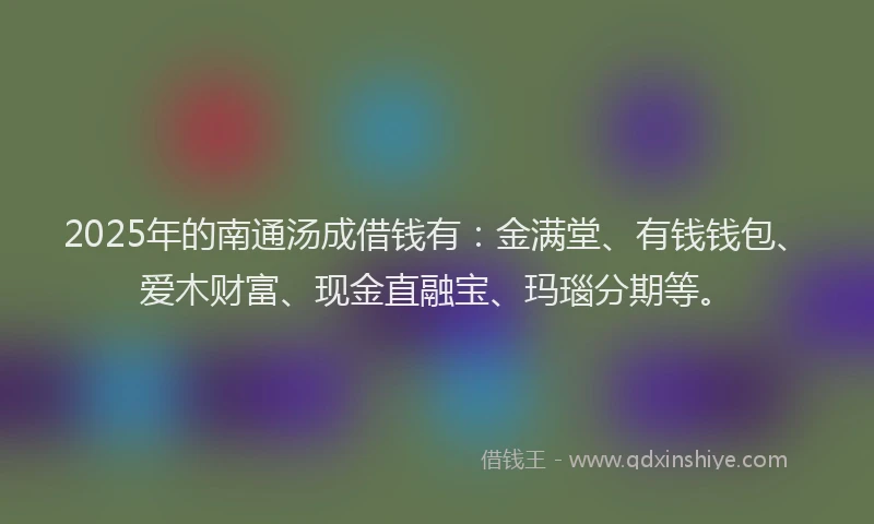 2025年的南通汤成借钱有：金满堂、有钱钱包、爱木财富、现金直融宝、玛瑙分期等。