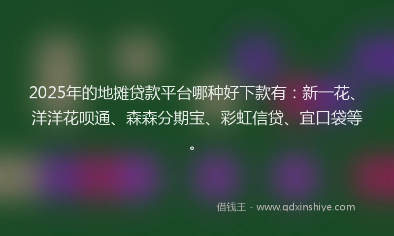2025年的地摊贷款平台哪种好下款有：新一花、洋洋花呗通、森森分期宝、彩虹信贷、宜口袋等。