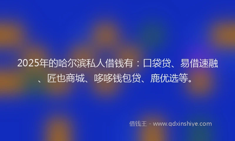 2025年的哈尔滨私人借钱有:口袋贷、易借速融、匠也商城、哆哆钱包贷、鹿优选等。
