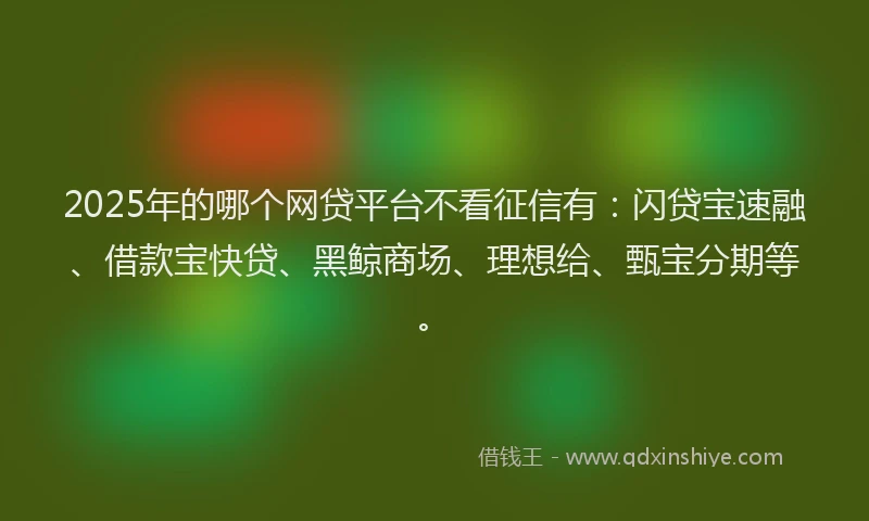 2025年的哪个网贷平台不看征信有：闪贷宝速融、借款宝快贷、黑鲸商场、理想给、甄宝分期等。