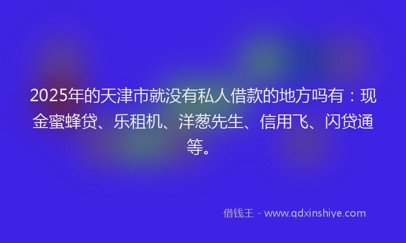 2025年的天津市就没有私人借款的地方吗有：现金蜜蜂贷、乐租机、洋葱先生、信用飞、闪贷通等。