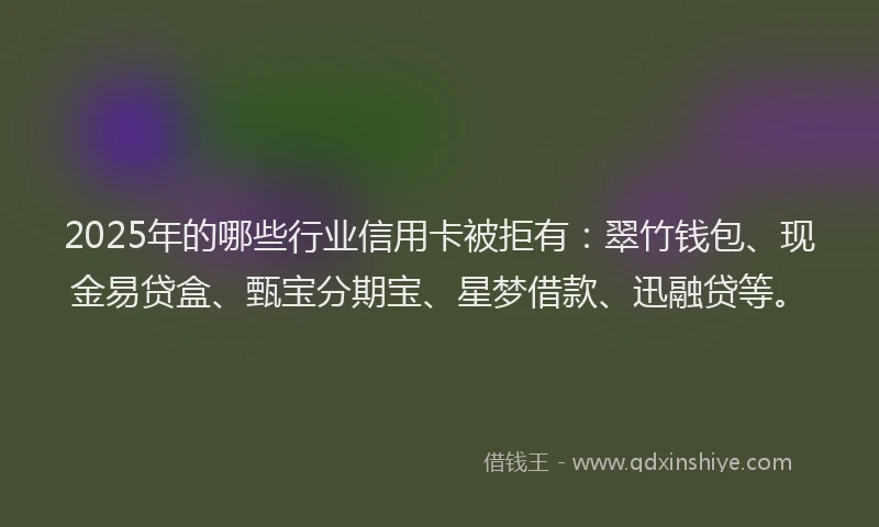 2025年的哪些行业信用卡被拒有：翠竹钱包、现金易贷盒、甄宝分期宝、星梦借款、迅融贷等。