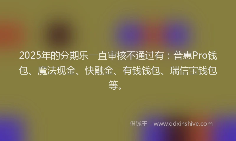 2025年的分期乐一直审核不通过有:普惠Pro钱包、魔法现金、快融金、有钱钱包、瑞信宝钱包等。